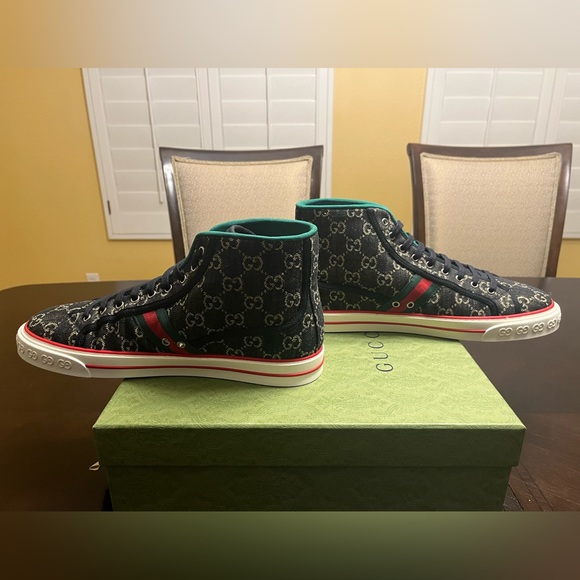 New Gucci Tennis 1977  GG Supreme Denim High Sneaker Shoes Size UK 12 / US 12.5 - Picture 9 of 16